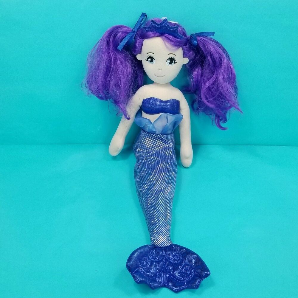 Aurora Purple Hair Doll Sea Sparkles The Blue Tail Shiny Crown Mermaid 17" Long